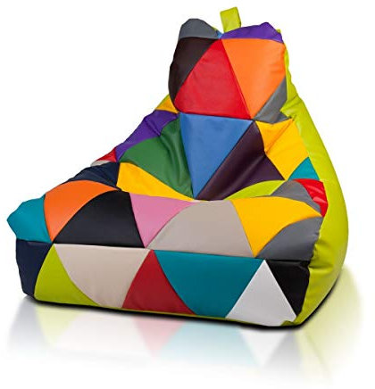 Ecopuf - Sessel Wohnzimmer - Patchwork Sacksessel Kunstleder Keiko Größe S/M - Entspannungssessel zum Sitzen - Sack Pouf mit Griff - Wohnungseinrichtung - Apfelgrün E16