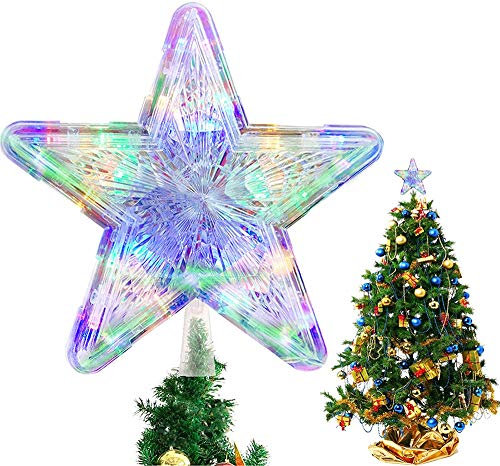 Youning Weihnachts LED Stern Baum Deckel Christbaumspitze Sterne 10 LEDs/30 LEDs Weihnachtsbaum und Weihnachtsdekoration für Weihnachten Party Tradition Baumschmuck Urlaub drinnen (Farbe-großes)