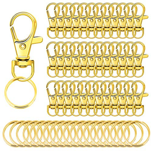 60Pcs Gold Key Chain Clip Hooks Set, 30Pcs Swivel Snap Hooks and 30Pcs Key Rings, Lanyard Lobster Claw Clasps for Keychain Jewelry Crafts