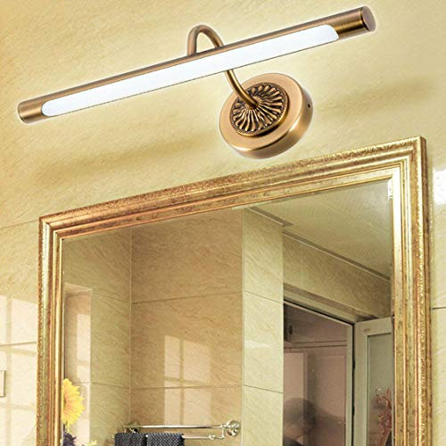 SFOXI Vintage Lampe pour Miroir LED Salle de Bains Lampe Armoire Miroir Applique Murale Intérieure Moderne Luminaire Salle de Bain pour Miroir Armoir Tableau Toilette Meuble,Laiton,12W/65.5CM