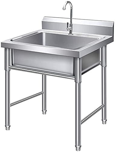 ZWJABYY SpüLbecken Edelstahl,Kitchen Sink,Freistehendes Gewerbliches Waschbecken Mit Halterung 201 Edelstahl-Standwaschbecken Catering-SpüLe FüR Garten Restaurant Kantine WäSche.,0.6mm-50 * 50 * 80cm