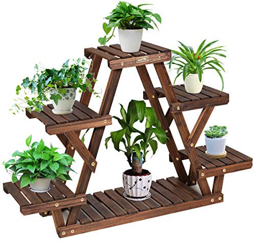 COSTWAY Étagère pour Plantes en Bois 6 Tablettes Porte Pot de Fleurs 99 x 25 x 64,5 cm Charge 10KG par Niveau Terrasse Jardin Balcon Salon