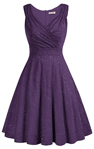 Robe de Bal Polka Vintage pin-up à 'Audrey Hepburn' 50's 60's Robe Trapeze Swing Dentelles Violet XXL -8