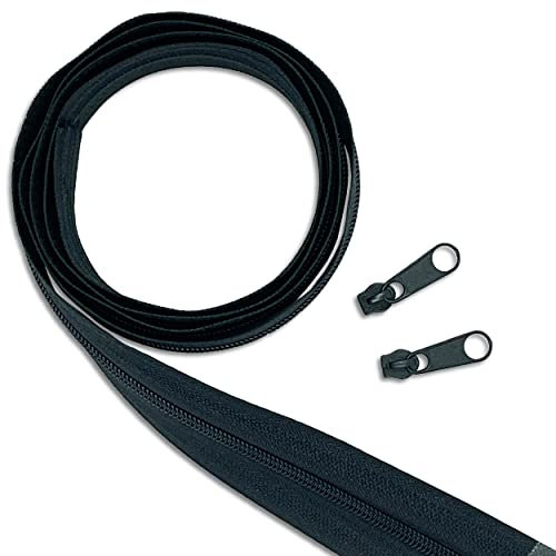 Wohnkult Reißverschluss-Set: 10 m Endlos-Reißverschluss | 3 mm Spirale | + 20 Zipper | Meterware | 25 Auswahl Nähen Reparatur (332 | Schwarz)