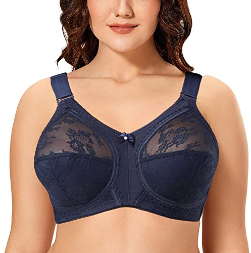 Ayigedu Women's Full Coverage Non Wired Non-Padded Minimizer Lace Plus Size Support Bra