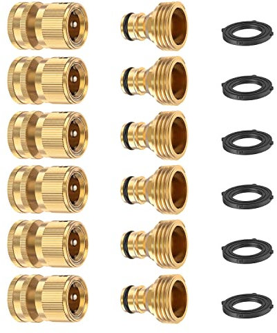 Lot de 6 raccords rapides en laiton massif pour tuyau d'arrosage - Raccord fileté 1,9 cm - Sans fuite - Adaptateur femelle et mâle