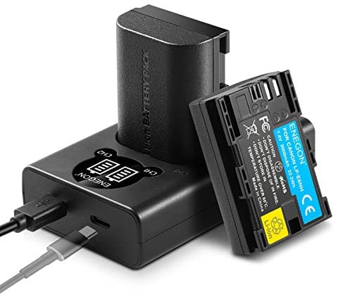 ENEGON LP-E6NH Battery(2 * 3000mAh) and LCD Charger Kit for Canon EOS R7, R5, R6, R, 5D Mark II/III/IV, 5DS R, 6D, 6D Mark II, 7D, 7D Mark II, 90D, 60D, 70D, 80D Cameras