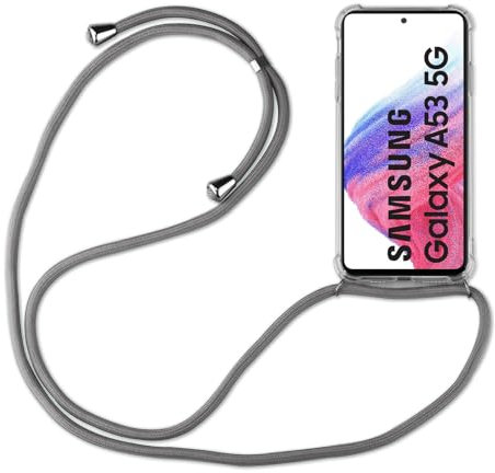 Hülle Kompatibel mit Samsung Galaxy A53 | Handykette Smartphone Halskette Hülle mit Band | Handyhülle mit Kordel zum Umhängen Kompatibel für Galaxy A53 | Grau