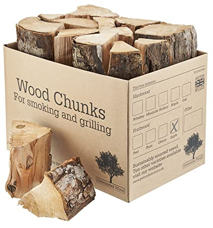 Apple Wood Chunks 3Kg (10 Litres) for Smoking Food - (Ten Great Flavours) Kiln Dried Wood - Apple Chunks for Smoking Food on BBQ’s/Barbeques.