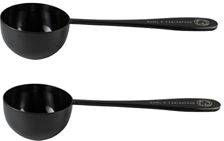 Honey Bear Kitchen 30 ml 2 Tbsp Measuring Scoop Spoons, Black Polished Stainless Steel, Set of 2