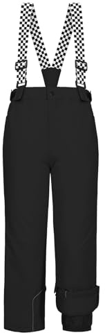 WOWULOVELY Kid's Snow Bib Pants Winter Waterproof Windproof Ski Pants Insulated Snowboard Overalls for Boys Girls(Black,8