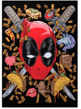Displate Offiziell Deadpool MetallPoster Magnetische Befestigung Inklusive Lizenziert Bilder Hochwertiges Poster Deadpool - Deadpool Face Close - Up Poster 45 cm x 32 cm