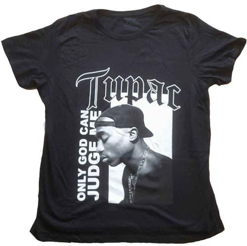 Tupac T Shirt 2PAC Only God can Judge Me offiziell Damen Boyfriend Fit Schwarz L