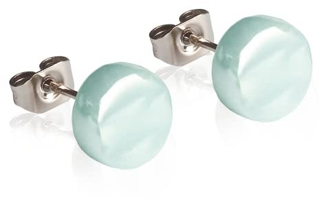 Runde Ohrstecker türkis mit Stein in Perlmuttoptik • Bunte Ohrringe für Damen • Nachhaltiger Modeschmuck aus Edelstahl & Glas • Ø 8mm