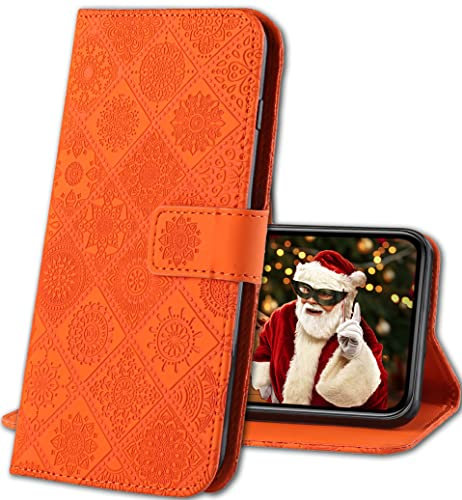 IMIRST Phone Flip Case for Apple iPhone 11 Pro, Premium PU Leather Embossing Design Protective Cover Stand Wallet Case Compatible for Apple iPhone 11 Pro. XC3 Orange