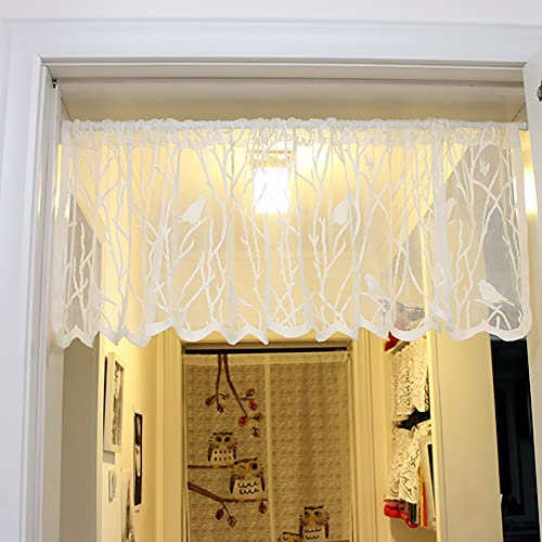 Yaland Scheibengardine mit Vogel Muster Stangendurchzug Bistro Jacquard strukturierte Oberfläche Türvorhang mit gebogten Kante 1 Stück, Beige, BxH 150x40cm