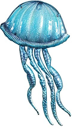 ORIGEN Wanddekoration, Metall und Glas, Motiv: Die Qualle, blau, tropisches Design, Höhe 37,50 cm