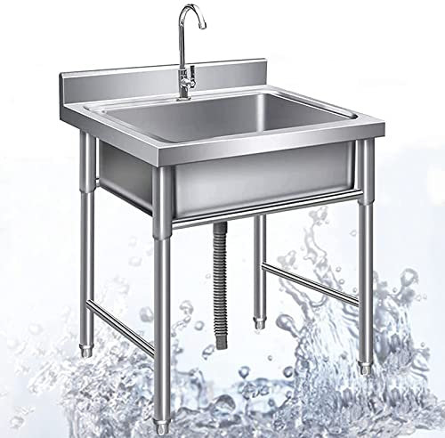 304 fregaderos de Servicios de Acero Inoxidable, Comercial Restaurante Fregadero Exterior Independiente,Fregadero de Garaje Industrial con Grifo,para Restaurante, Cocina, Bar, al Aire, Lavandería