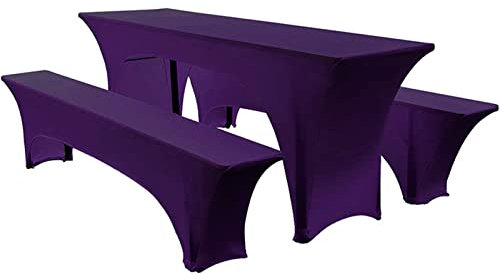 Elastisch Biertischhussen Bierbank-Auflage & Tischdecke Für 50 cm or 70 cm Table Width 3 TLG-Set Breite Bierzeltgarnitur Stretch Hussen Für Festzeltgarnituren Bierbank Hussen (70 cm,Purple -2)