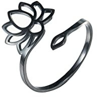 Trendy Blossom Lotus Blume Ring für Frauen Om Aum Ohm Symbol Yoga Meditation Versprechen Lotus Verstellbarer Ring Chakra Inspirationsschmuck Mädchen (Lotus 2 schwarz)