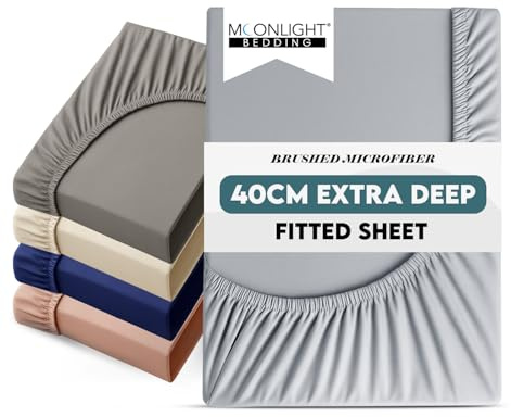 Moonlight Bedding Fitted Sheet 40 Cm Extra Deep Pocket Bed Sheets 16 inch Ultra Soft Bottom Sheet Brushed Microfiber Breathable Shrinkage and Fade Resistant (Silver, Double)