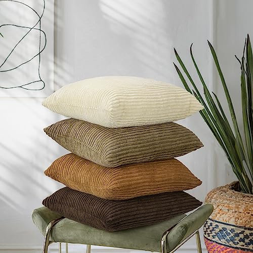 Lewondr Cord-Kissenbezüge, 4 Stück 45x45 cm Mehrfarbig Quadrat Dekorative Kissenbezüge, Böhmische Kissenbezüge für Home Sofa Auto Auto Bett Wohnzimmer, Braun
