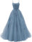 Sincemeet Damen Ballkleid aus Tüll mit Spaghettiträgern Lange Spitzenapplikationen Ballkleider A Linie formelle Party Abendkleider Ballkleider Damen Lang