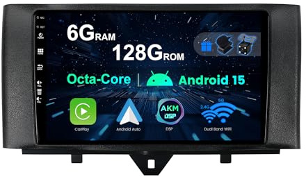 BXLIYER [6GB+128GB] Android 15 IPS Autoradio Per Mercedes Benz Smart Fortwo (2011-2015) - Senza fili CarPlay/Android Auto - LED Camera + MIC - DAB Fast-boot Volante 360-CAM AHD WIFI - 2 Din 9 Pollici