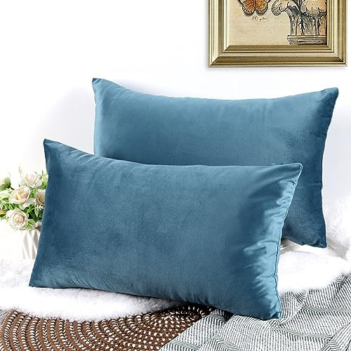 CALIYO Kissenbezug 40 x 80, Samt Uni Kissenhülle, Kissenbezüge für Zierkissen Dekokissen Sofakissen Couchkissen viele Farben (40x80 cm, Dunkelblau).