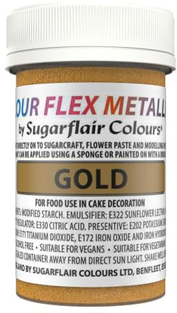Colour Flex Gold Edible Paint - Metallic Gold Edible Paint for Cake Decorating - Ready To Use, Suitable For Sugar Paste, Marzipan, Modelling Pastes and more - 25ml