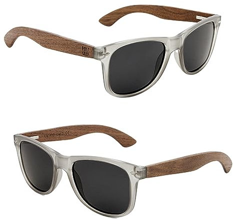 Holzwurm Sonnenbrille mit Holzbügeln aus Walnuss für Damen & Herren/Polarisierende Brillengläser mit UV400-Schutz/mit Brillenetui aus echtem Bambus