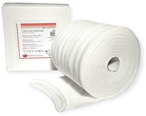 DE Healthcare Products - Elastischer Schlauchverband, Trikotschlauchverband aus 100% Baumwolle, 20 m x 12 cm, für Kinderrumpf-, Kopf- & Oberschenkel, nahtlos gewirkt, Schlauchbinde Größe 5