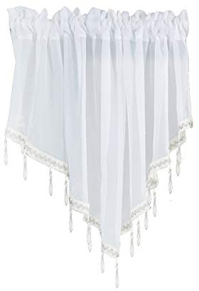 SYSUII Scheibengardinen mit Quasten Voile Bistrogardine Kurzstore Kurzvorhang Küchengardine Kurze Küche Fenstervorhänge Kurzvorhang Modern Fenstervorhang Kleinfenster Kurze Fenster 130cmx60cm-Weiße