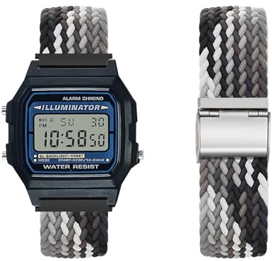 KUWAI Bracelet pour Casio F-91W/F-91WG, en nylon tressé de rechange, réglable, avec acier inoxydable (Y)