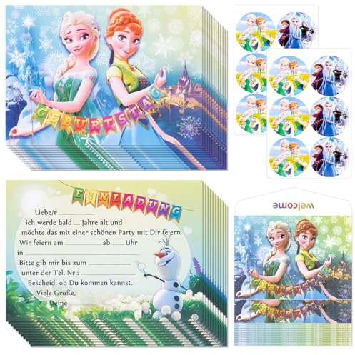 Zoriwn 12 x Frozen Einladungskarten Kindergeburtstag Mädchen für Elsa Einladungskarten Geburtstag Deutsche Mit Cartoon-Bilder Partyeinladungen für Kindergeburtstage