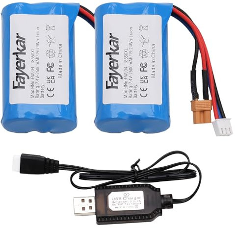 Fayerkar Batterie au lithium 18650 7,4 V 2600 mAh XT30 XH-3P prise jouet électrique chargement à distance batterie électrique pack