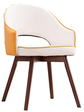 Esszimmerstühle, Akzentstuhl, Sessel mit Holzrahmen, bequemer PU-Leder, Einzel-Sofa-Stuhl, gepolstert, Schminktisch, Lounge, Beistellstühle mit Rückenlehne für Schminktisch, Büro (Farbe: Gelb)