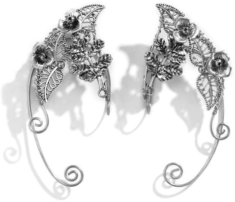 FDCGAS elfen ohren - 1 paar Elfen Ohrringe für Damen Silber Elfenohren Manschetten Ohrclips Ohne Ohrlöcher für Halloween Cosplay Hochzeit,ohrringe ohne ohrloch