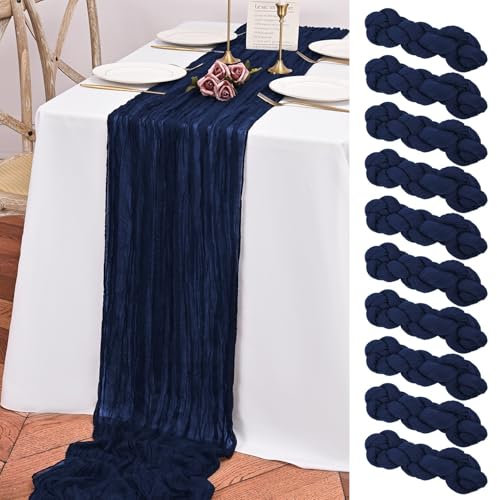 10er-Pack Käsetuch-Tischläufer, 3 m lang, Boho-Gaze-Tischläufer für Geburtstagsparty, Festival, Hochzeitsdekoration (dunkelblau)