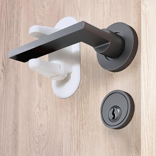 Moonybaby 2 Pièces Verrou de levier de porte à l'épreuve des enfants, Parfait pour les poignées de porte bidirectionnelles, Serrure à levier pour porte sécurisée contre les bébés, Aucun outil, Blanc