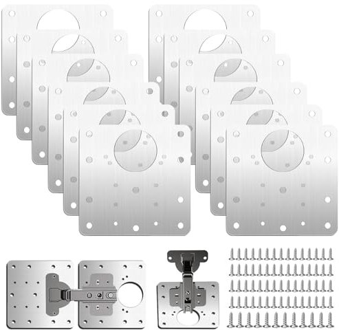 Taoduod 12PCS Hinge Repair Plate, Cabinet Hinge Repair Plate with Screws Stainless Steel Hinges Repair Plates Brackets with Holes Kitchen Door Hinge Fixing Repair Plate for Kitchen Furniture Wardrobe