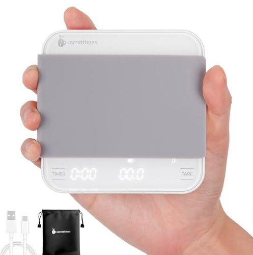 carrottimes Wiederaufladbare Mini Kaffeewaage mit Timer, 2 kg/0,1 g Präzision Espresso Waage, Tragbare Kaffee Waage mit 4 Modi für Espresso und Pour-Over-Kaffee (Weiß)