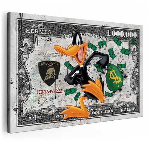 Artmazing | Daffy Dollar Bild bunt | S-Art Bilder | Daffy Dollar Bilder Modern | Leinwandbilder XXL Wohnzimmer | Wandbild Daffy Dollar Deko XXL | Bild Leinwand XXL | buntes Poster für Wand