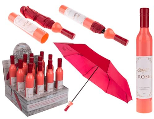 LND Gifts Wine Bottle Umbrella, Ladies Gifts For Mum Ladies, Mens Folding, Strong And Compact With 3 Designs To Collect, One Supplied (Rose Wine Bottle Umbrella)