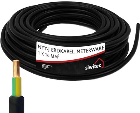 siwitec Erdkabel NYY-J 1x16 mm², Starkstromkabel PVC Erdleitung in schwarz, exakt zugeschnittene Meterware in Profi-Qualität, Länge (aktuelle Auswahl) = 81 Meter