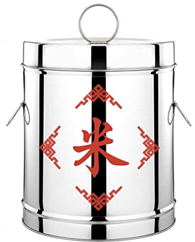 WOTZOV Airtight Food Storage Container w/lid & Handles, SUS grain dispenser,5kg~50kg rice bucket, for Kitchen & Pantry, Storage of Flour or other Bulk, Dry Foods,Silver Capacity 10kg