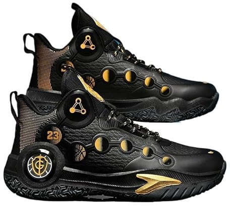 Bolognifi Herren High-Top-Basketballstiefel mit Rutschfester Sohle for Outdoor-Training, Basketball-Sport-Laufschuhe(Black,45 EU)