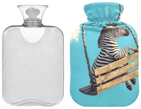 Zebra Wärmflasche mit Bezug, 2-Liter-Wärmflasche zur Schmerzlinderung, Hand-/Fußwärmer, Wärmetherapie