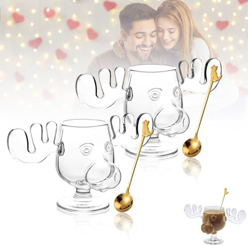 HTU Christmas Eggnog Moose Mug, Christmas Elk Glasses National Christmas Holiday, Glass Safe Packaging, Vacation Movie Moose Mug Acrylic Christmas Clear Eggnog Mug