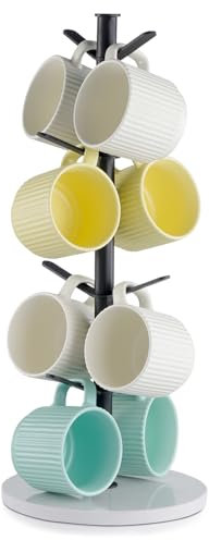 VEVOR Albero Portabicchieri con Base in Marmo, Portatazze da Caffè con 8 Ganci per Bancone, Portabicchieri in Acciaio al Carbonio Migliorato, Portatazzine da Caffè per Bar Cucina Casa, Nero Opaco